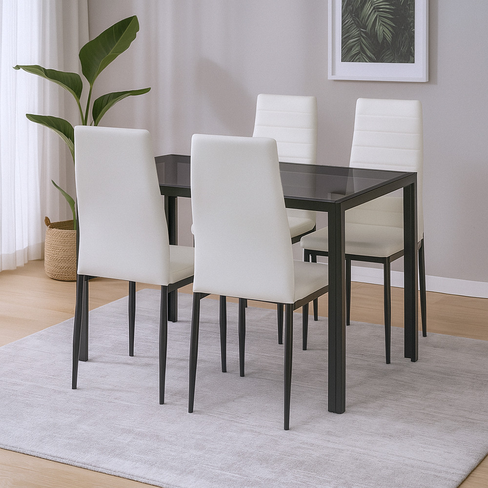 Leziter Set de masă Rowan 4 1 alb-negru Mobalis Homvera