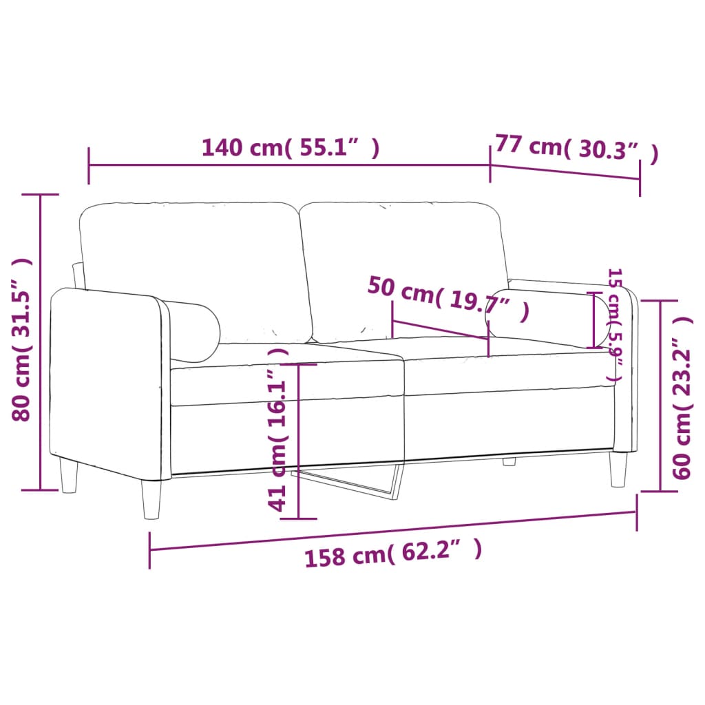 Canapea cu 2 locuri cu pernuțe, albastru, 140 cm, catifea GartenMobel Dekor