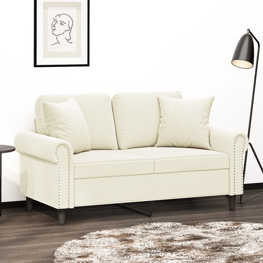 Canapea cu 2 locuri cu pernuțe, crem, 120 cm, catifea GartenMobel Dekor