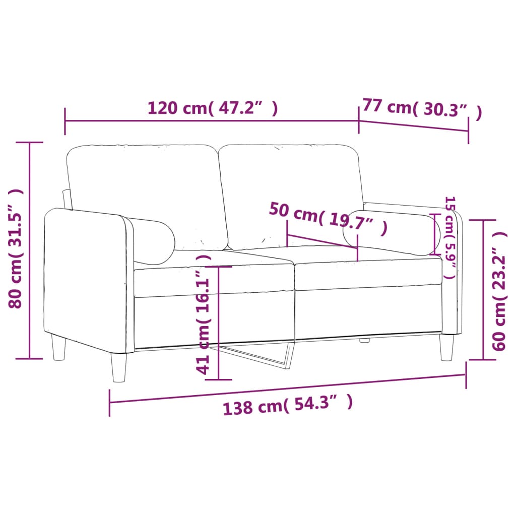 Canapea cu 2 locuri cu pernuțe, crem, 120 cm, catifea GartenMobel Dekor