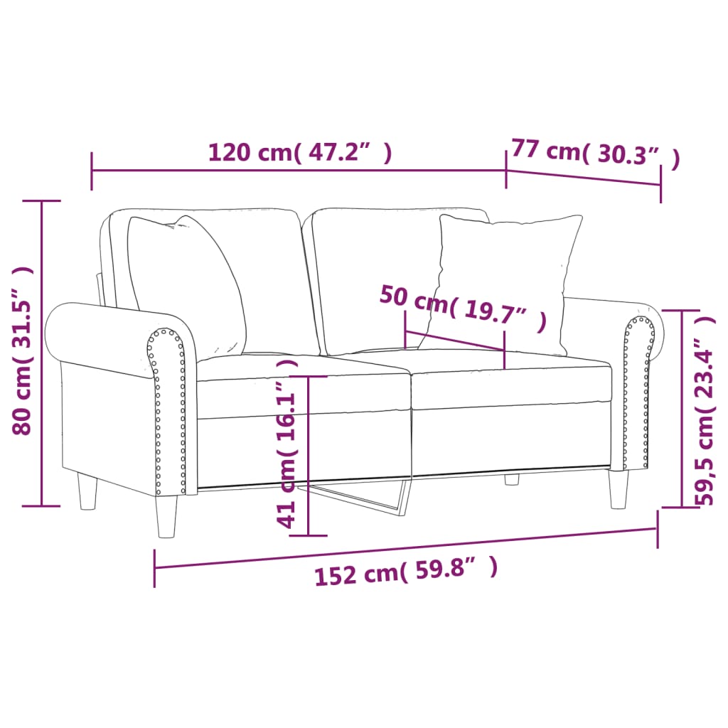 Canapea cu 2 locuri cu pernuțe, crem, 120 cm, catifea GartenMobel Dekor