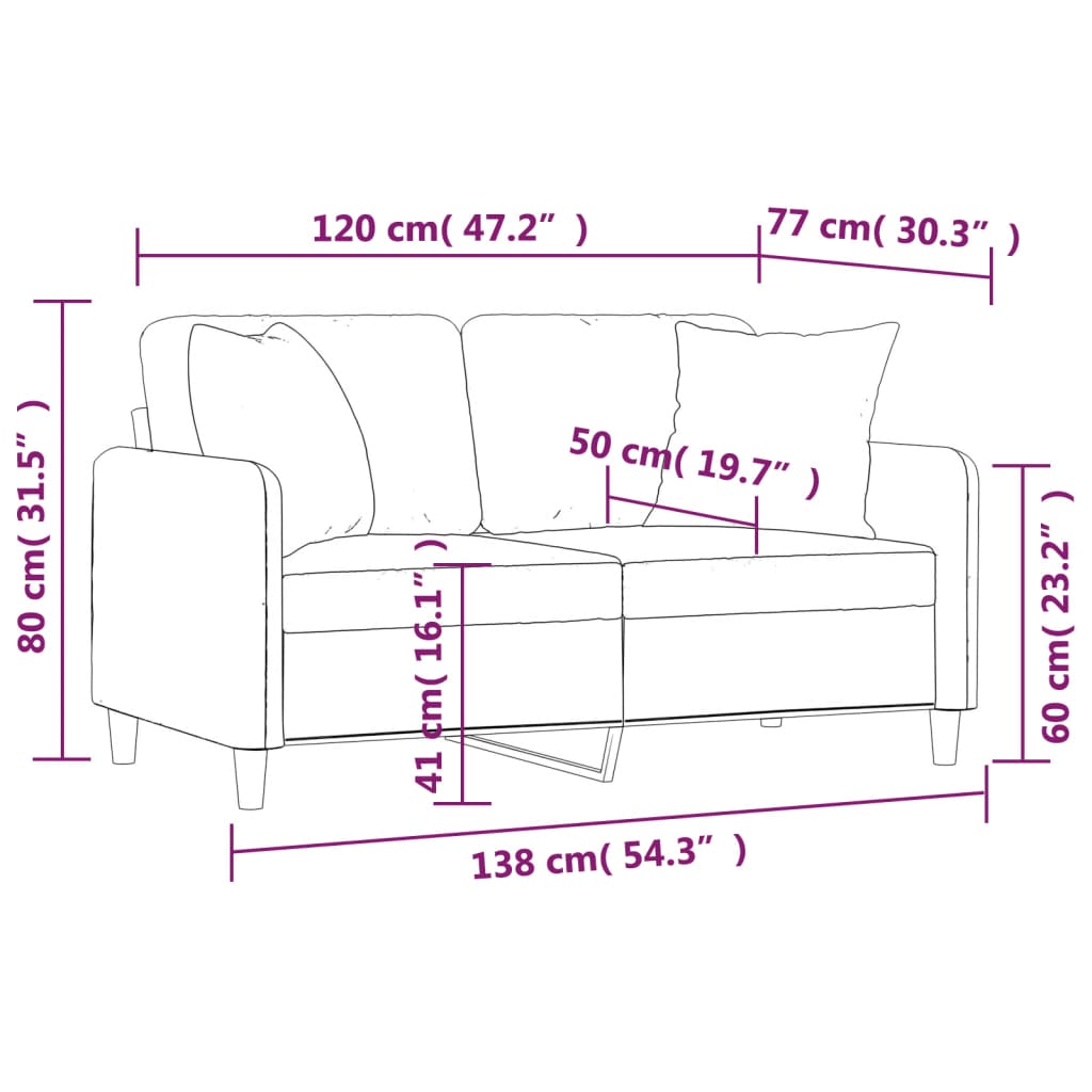 Canapea cu 2 locuri cu pernuțe, galben deschis, 120 cm, textil GartenMobel Dekor