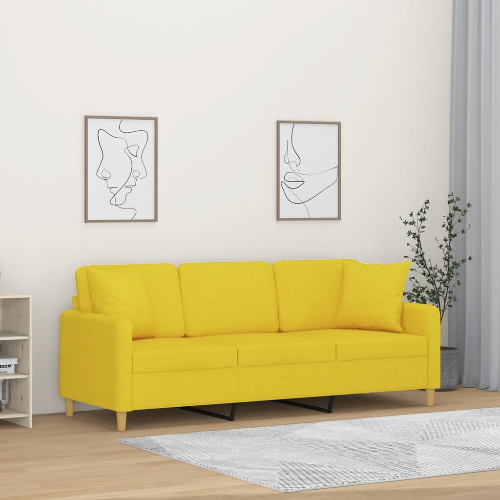Canapea cu 3 locuri cu pernuțe, galben deschis, 180 cm, textil GartenMobel Dekor