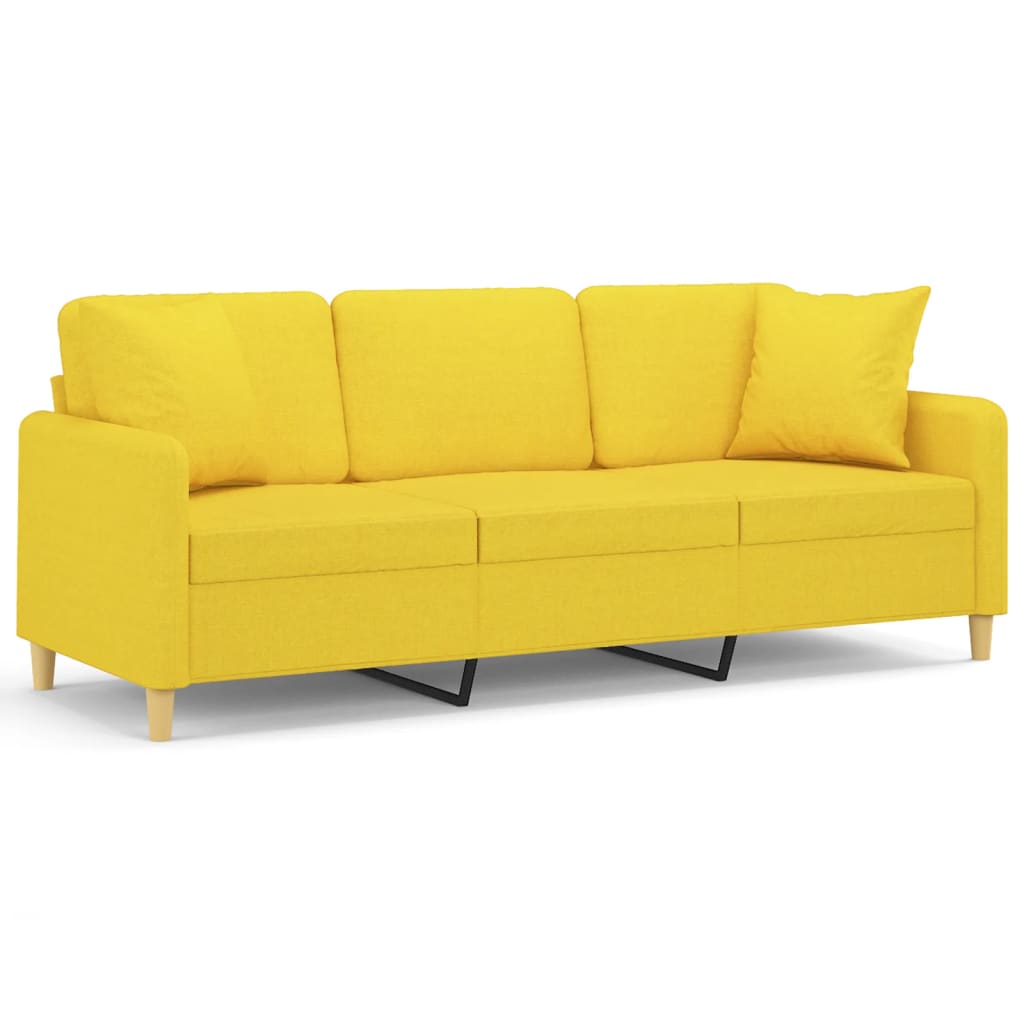 Canapea cu 3 locuri cu pernuțe, galben deschis, 180 cm, textil GartenMobel Dekor