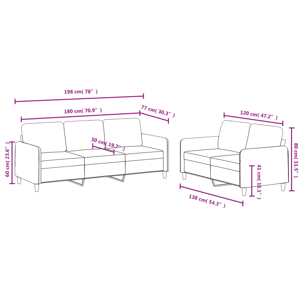 Set canapea 2 piese, crem, catifea GartenMobel Dekor