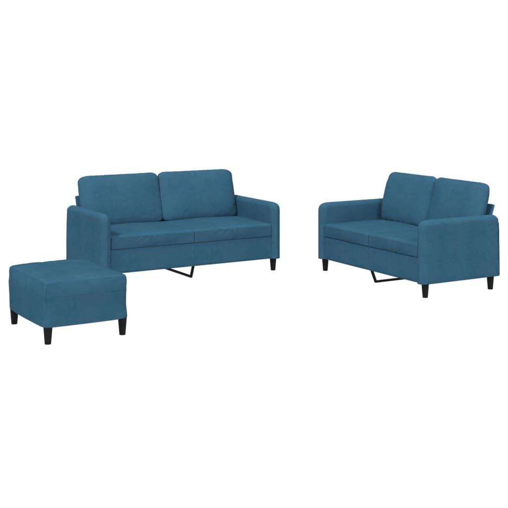 Set de canapele, 3 piese, albastru, catifea GartenMobel Dekor