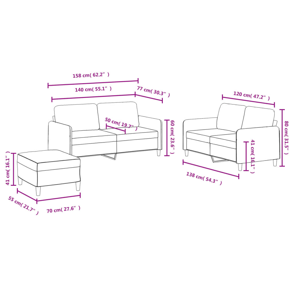 Set de canapele, 3 piese, albastru, catifea GartenMobel Dekor