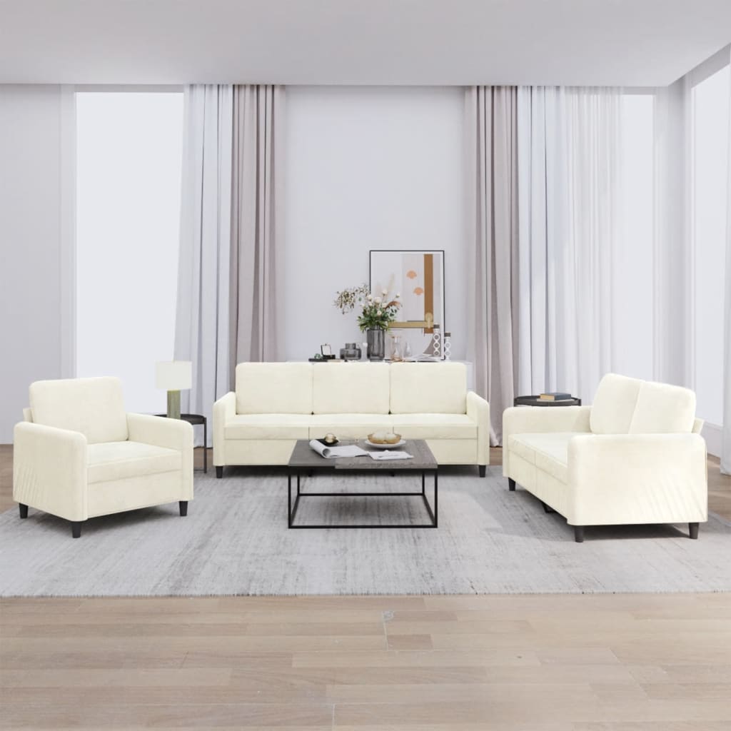 Set de canapele, 3 piese, crem, catifea GartenMobel Dekor