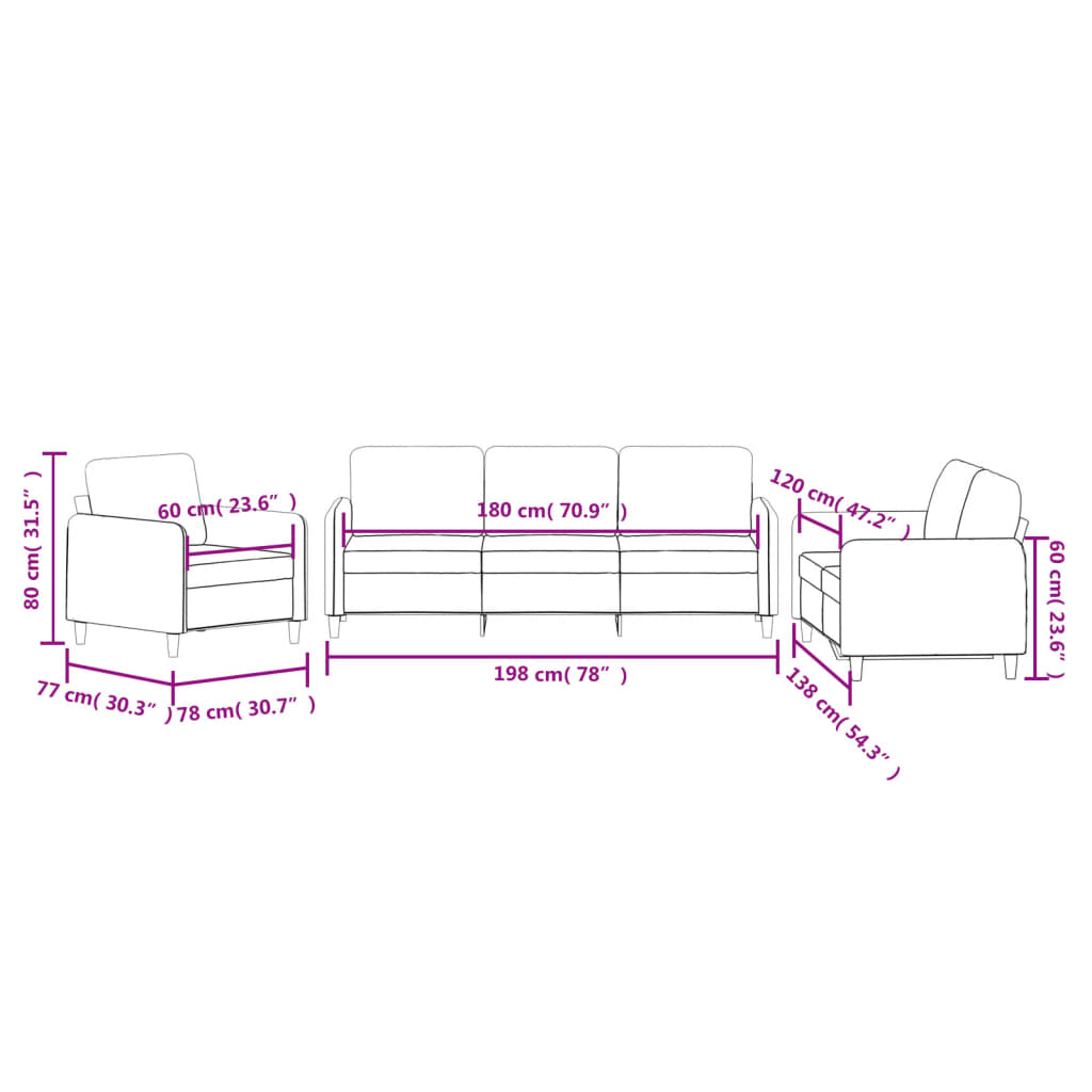Set de canapele, 3 piese, crem, catifea GartenMobel Dekor