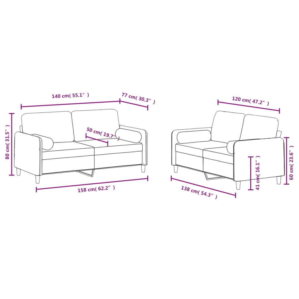Set de canapele cu perne, 2 piese, albastru, catifea GartenMobel Dekor