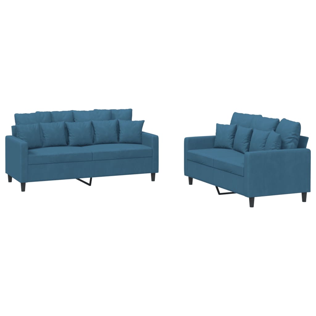 Set de canapele cu perne, 2 piese, albastru, catifea GartenMobel Dekor
