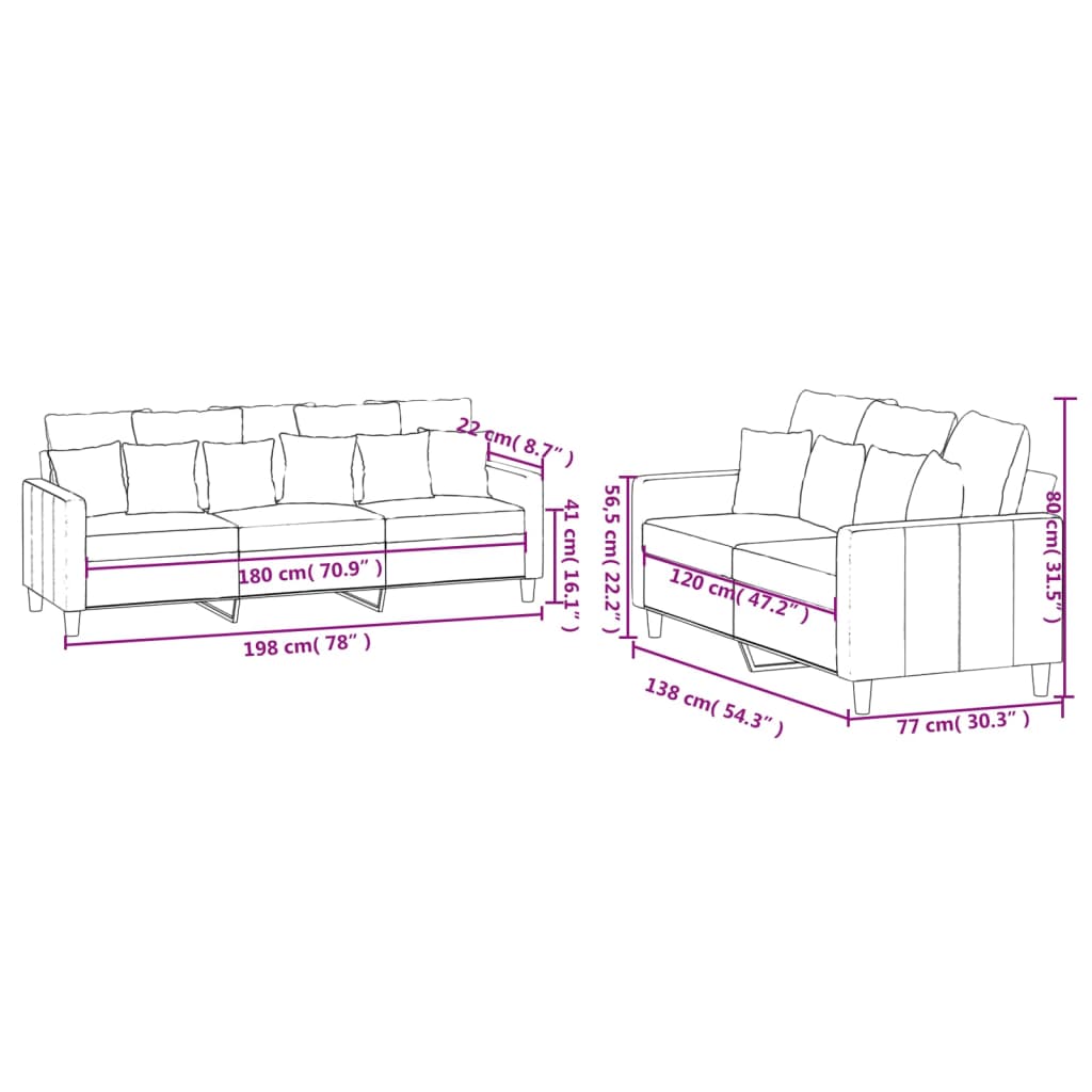 Set de canapele cu perne, 2 piese, albastru, catifea GartenMobel Dekor