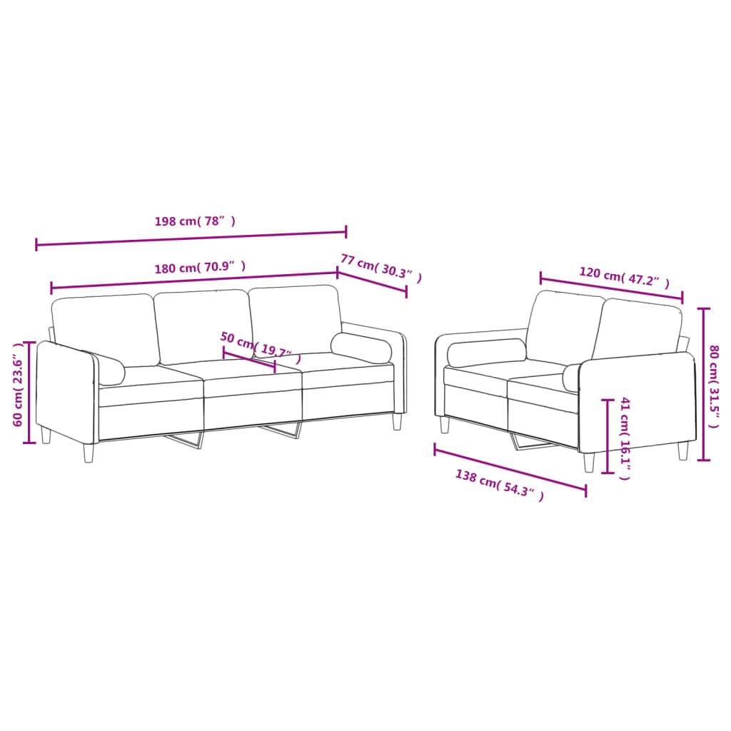 Set de canapele cu perne, 2 piese, crem, catifea GartenMobel Dekor