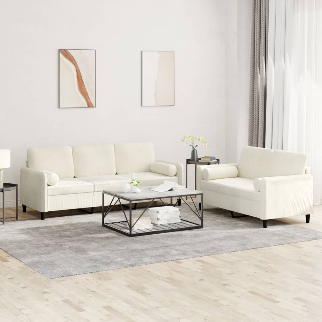 Set de canapele cu perne, 2 piese, crem, catifea GartenMobel Dekor