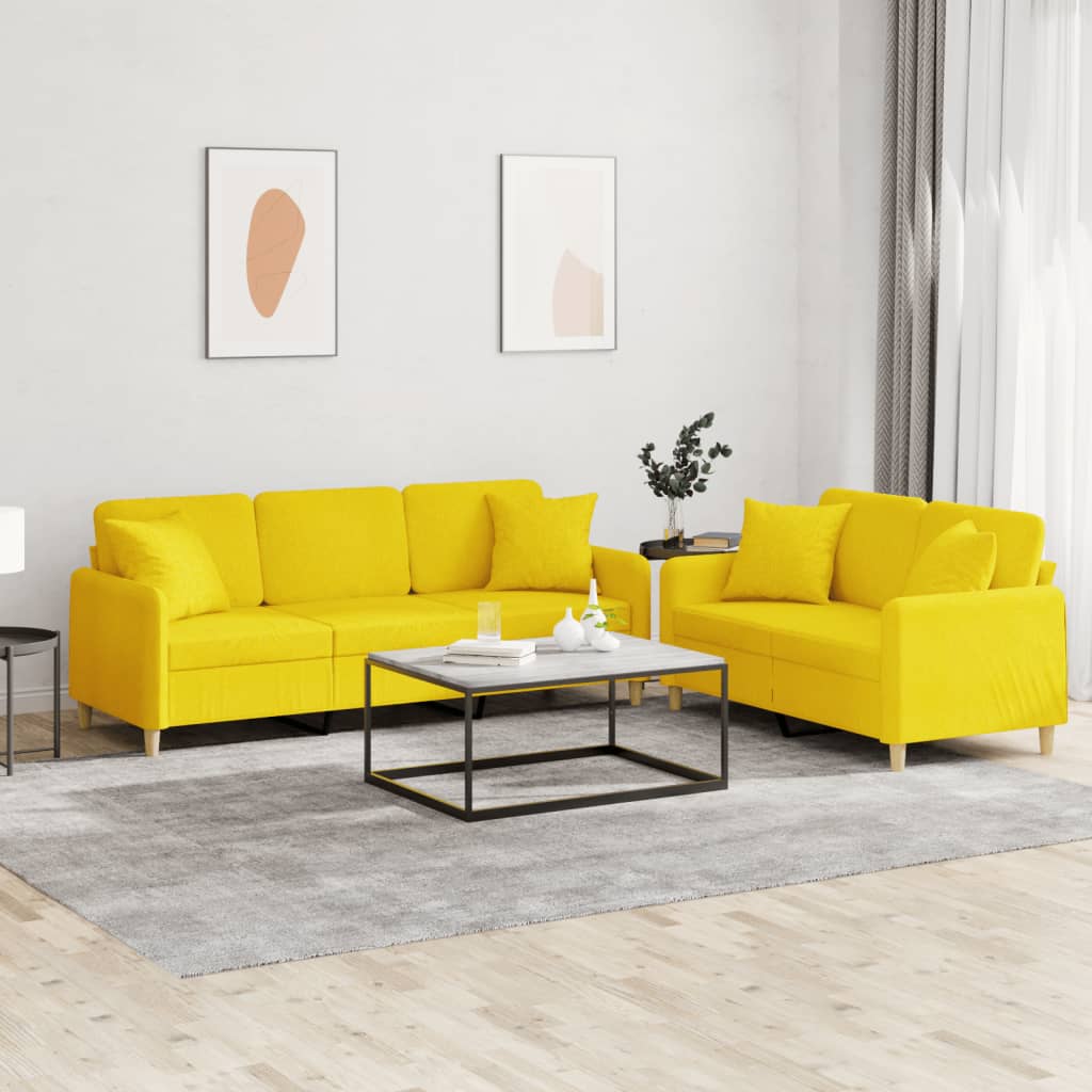 Set de canapele cu perne, 2 piese, galben deschis, textil GartenMobel Dekor
