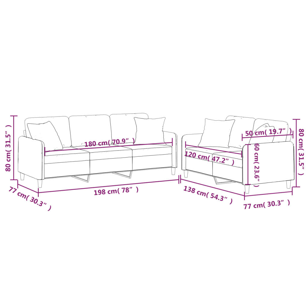 Set de canapele cu perne, 2 piese, galben deschis, textil GartenMobel Dekor
