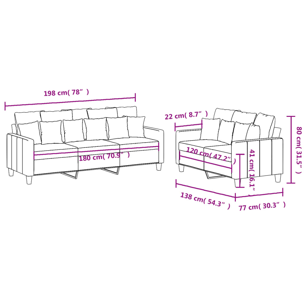Set de canapele cu perne, 2 piese, maro, textil GartenMobel Dekor