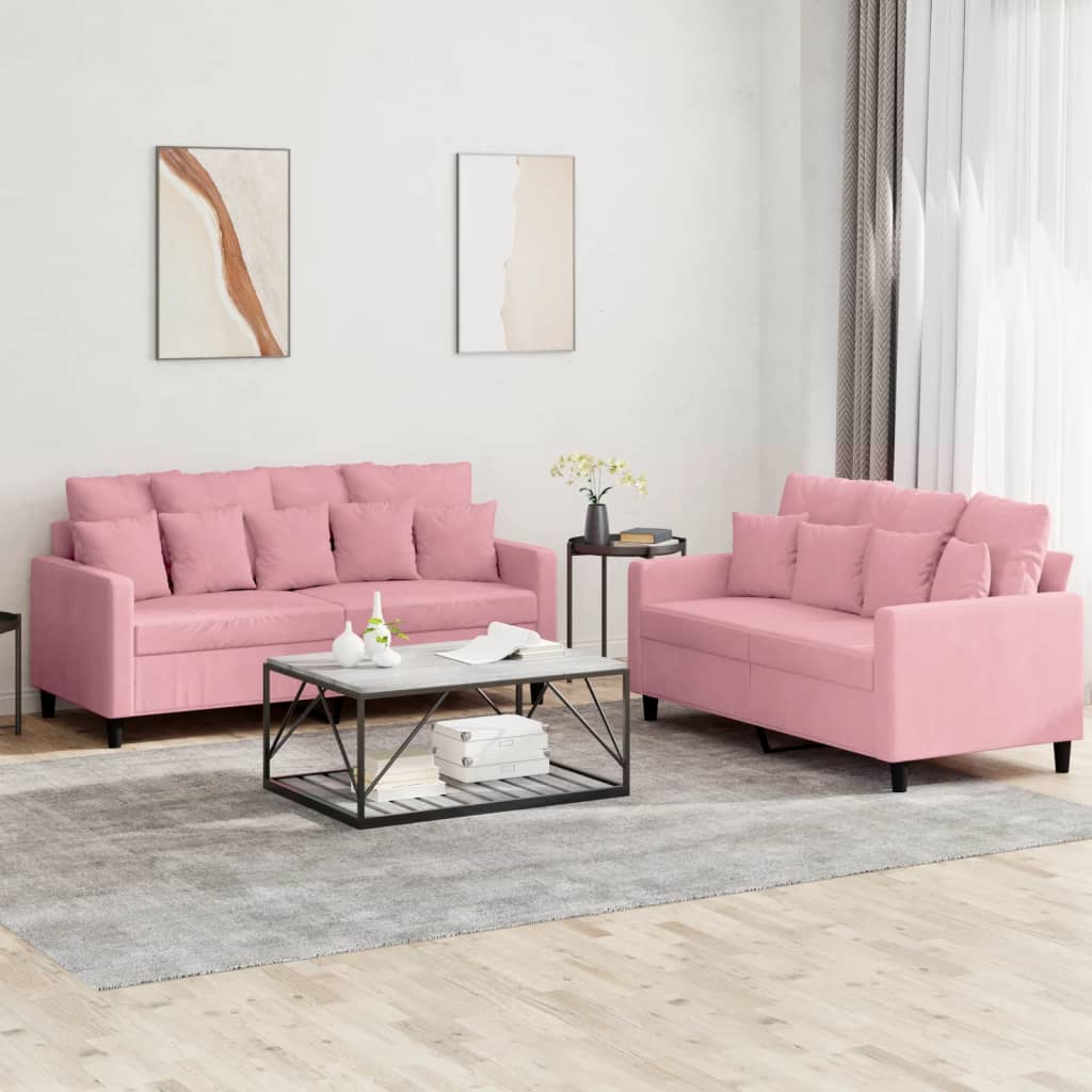 Set de canapele cu perne, 2 piese, roz, catifea GartenMobel Dekor