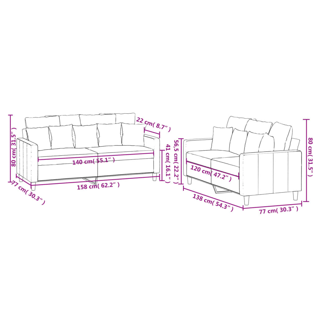 Set de canapele cu perne, 2 piese, roz, catifea GartenMobel Dekor