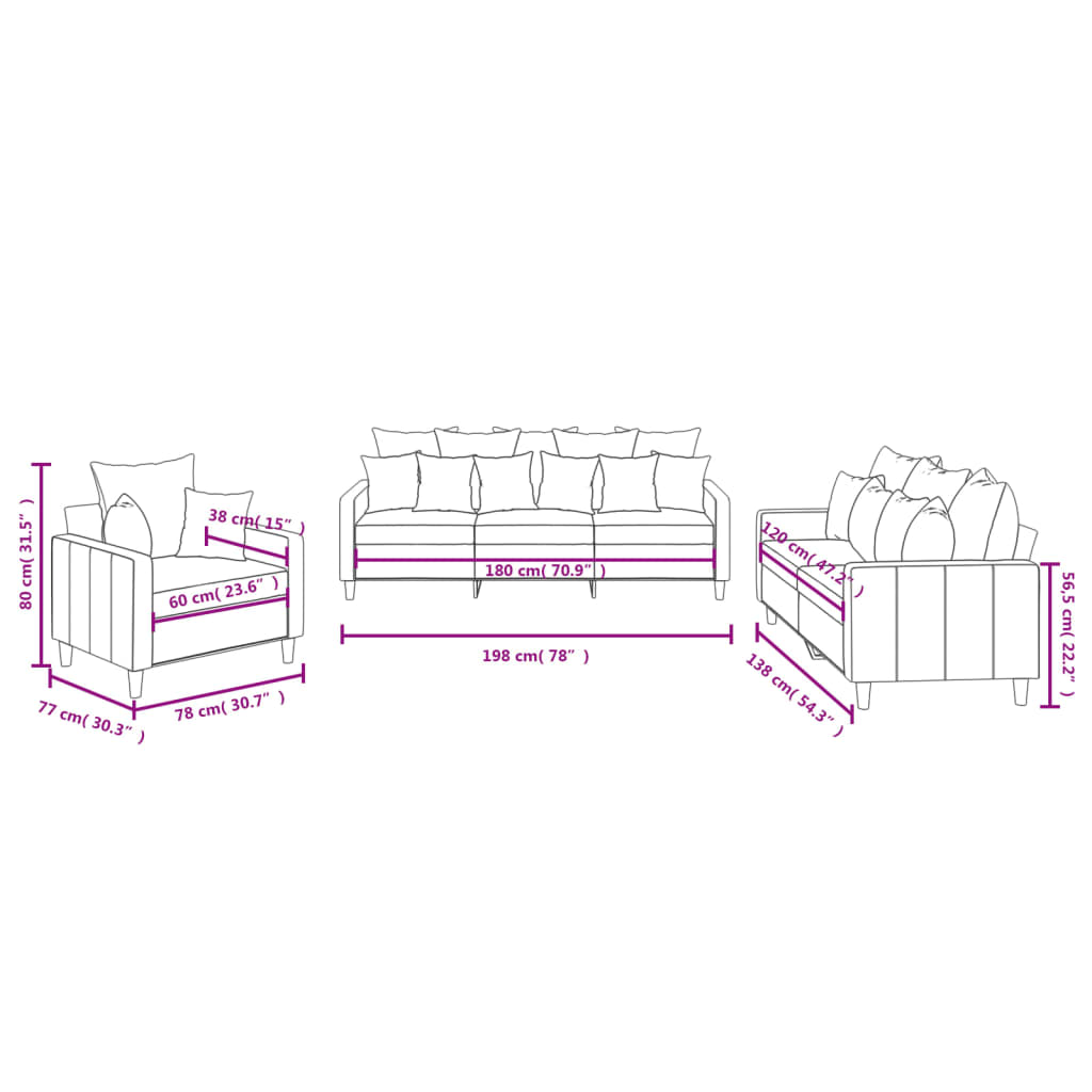 Set de canapele cu perne, 3 piese, albastru, catifea GartenMobel Dekor