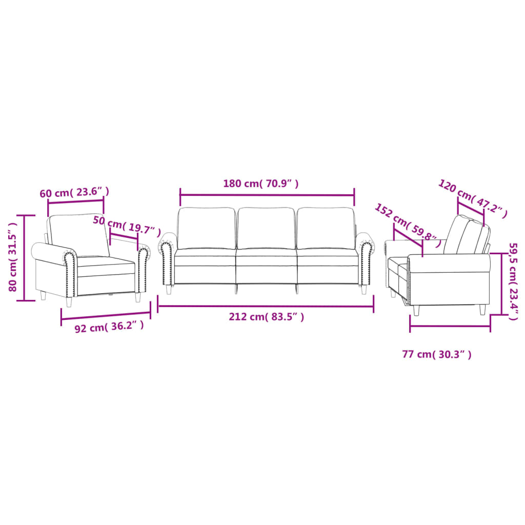 Set de canapele cu perne, 3 piese, albastru, catifea GartenMobel Dekor