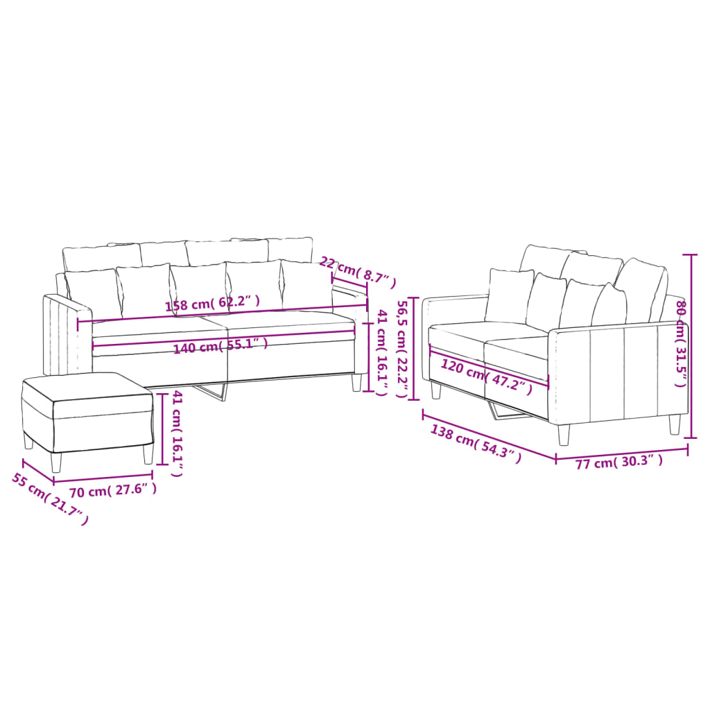 Set de canapele cu perne, 3 piese, albastru, catifea GartenMobel Dekor