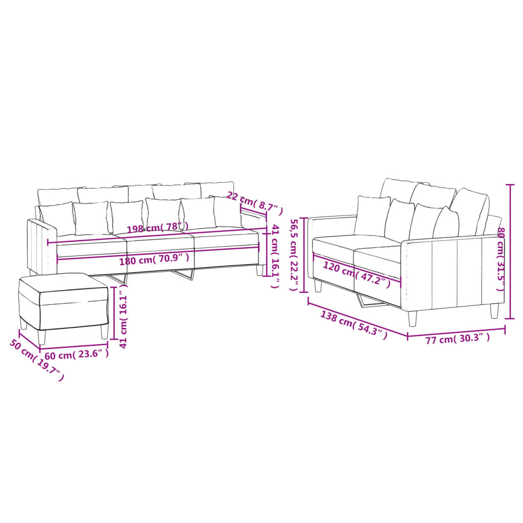 Set de canapele cu perne, 3 piese, albastru, catifea GartenMobel Dekor