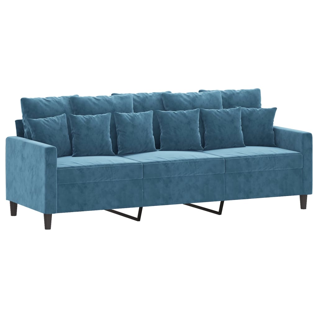 Set de canapele cu perne, 3 piese, albastru, catifea GartenMobel Dekor
