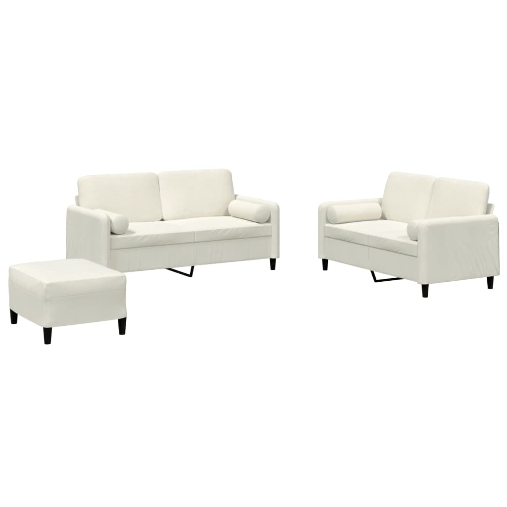 Set de canapele cu perne, 3 piese, crem, catifea GartenMobel Dekor