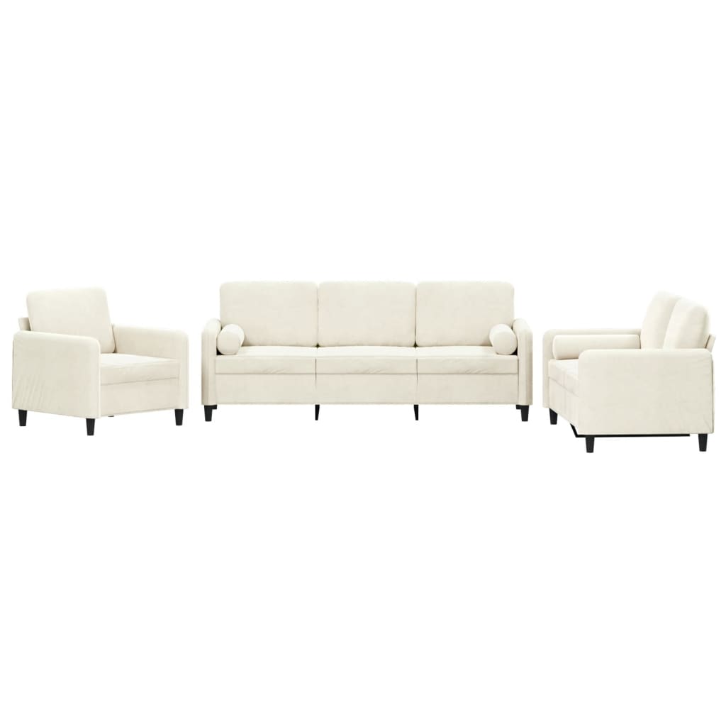 Set de canapele cu perne, 3 piese, crem, catifea GartenMobel Dekor