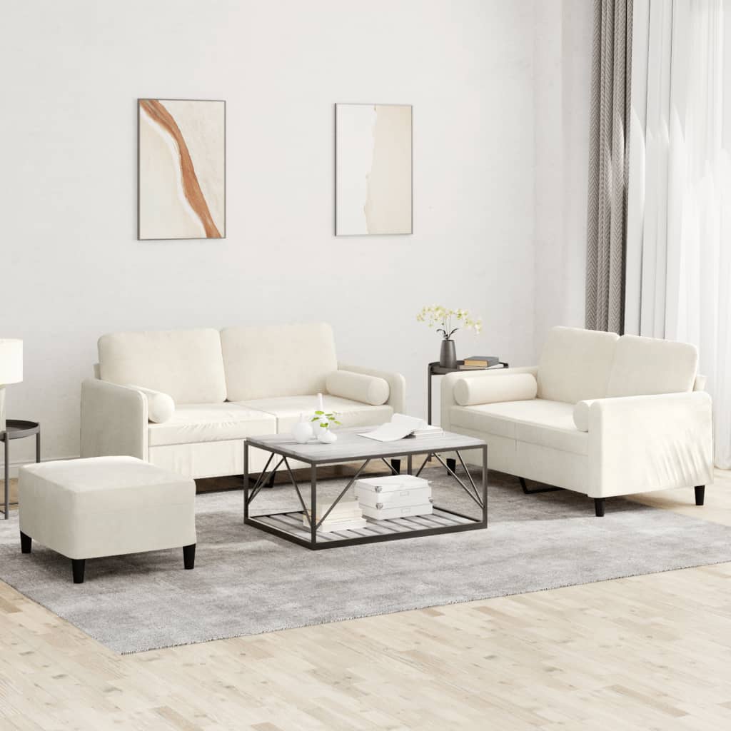 Set de canapele cu perne, 3 piese, crem, catifea GartenMobel Dekor