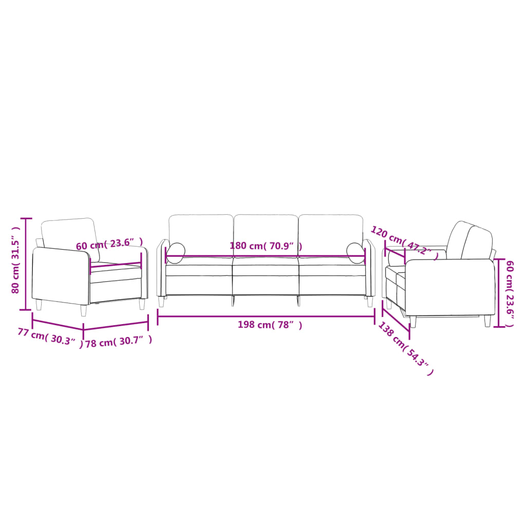 Set de canapele cu perne, 3 piese, crem, catifea GartenMobel Dekor