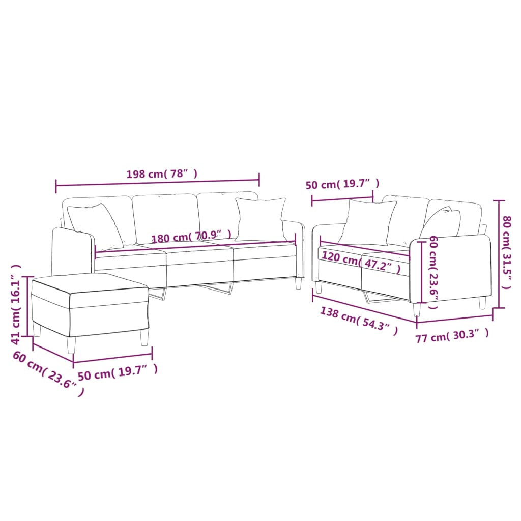Set de canapele cu perne, 3 piese, galben deschis, textil GartenMobel Dekor