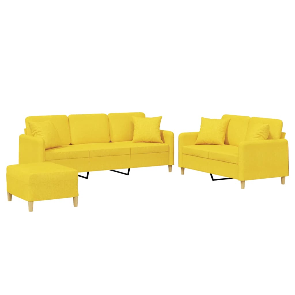 Set de canapele cu perne, 3 piese, galben deschis, textil GartenMobel Dekor