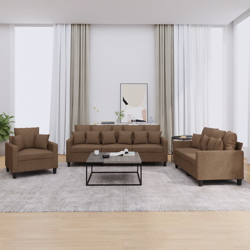 Set de canapele cu perne, 3 piese, maro, textil GartenMobel Dekor