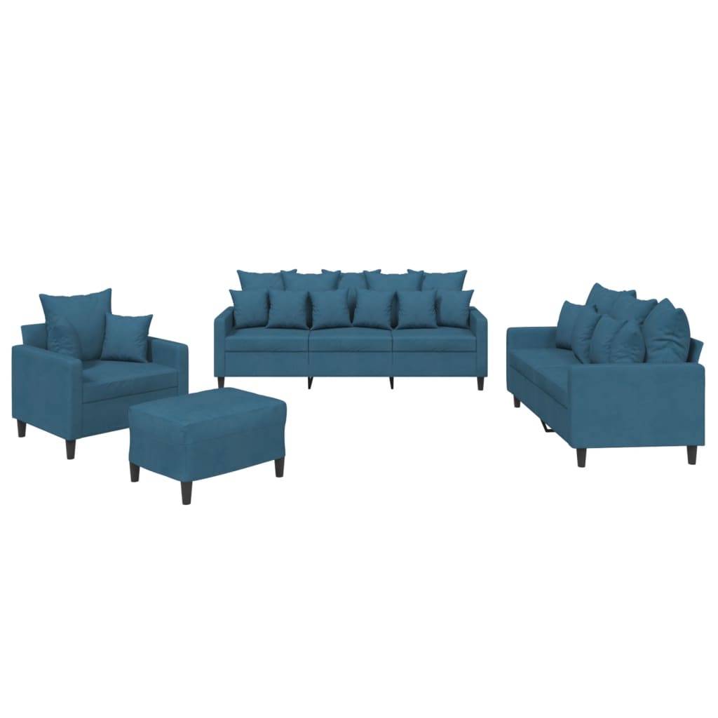 Set de canapele cu perne, 4 piese, albastru, catifea GartenMobel Dekor