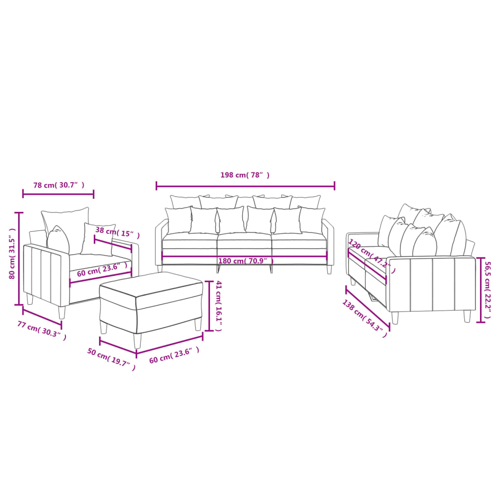 Set de canapele cu perne, 4 piese, albastru, catifea GartenMobel Dekor