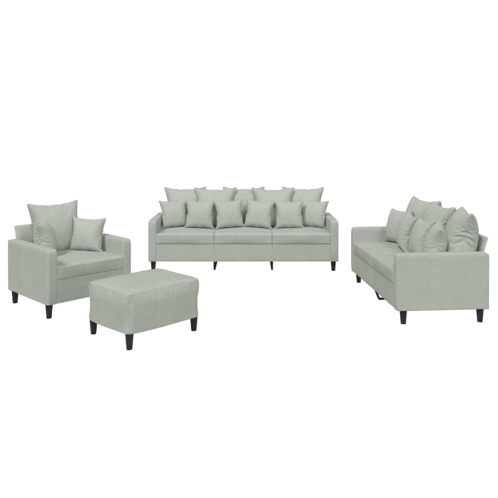 Set de canapele cu perne, 4 piese, gri deschis, catifea GartenMobel Dekor