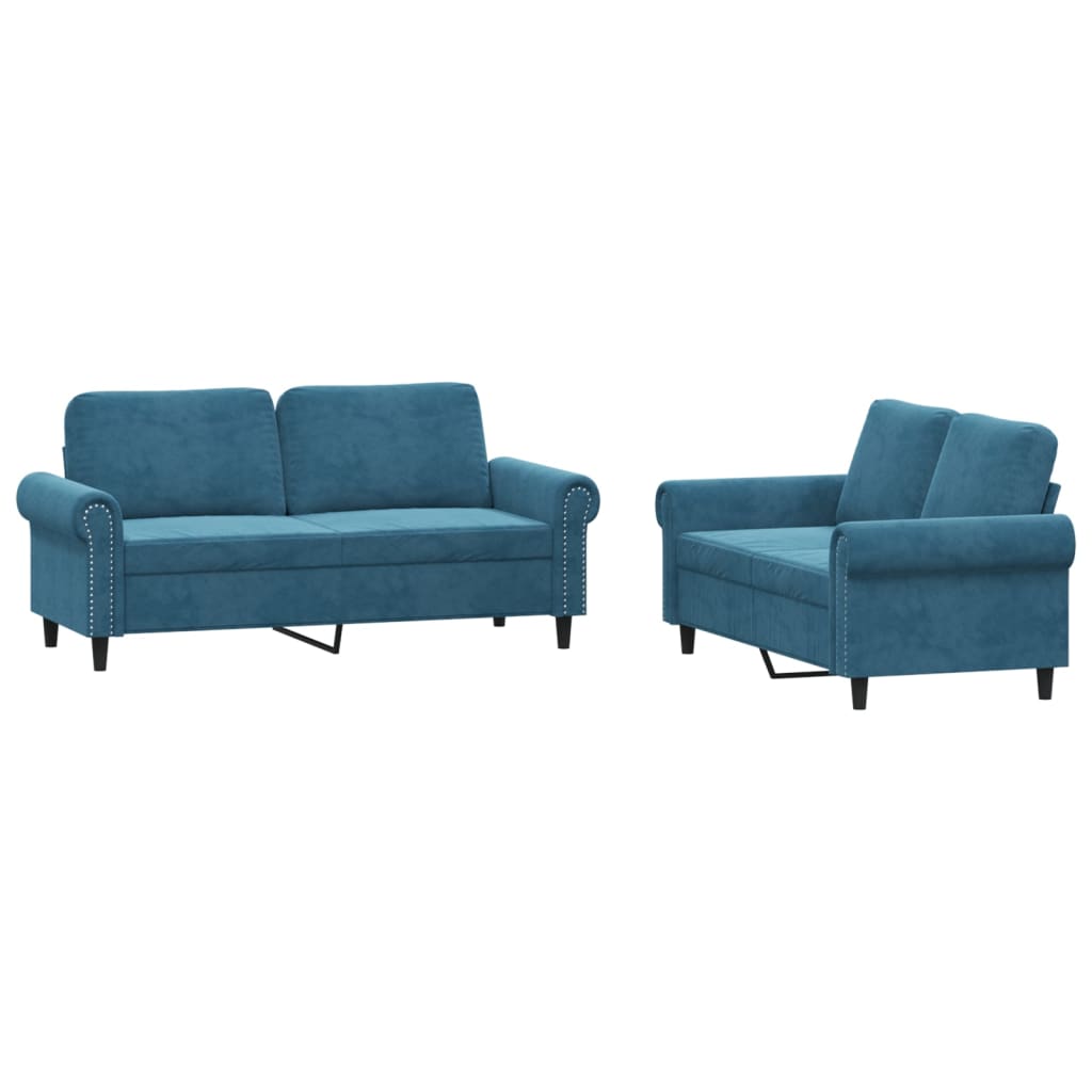 Set de canapele cu perne, 2 piese, albastru, catifea GartenMobel Dekor