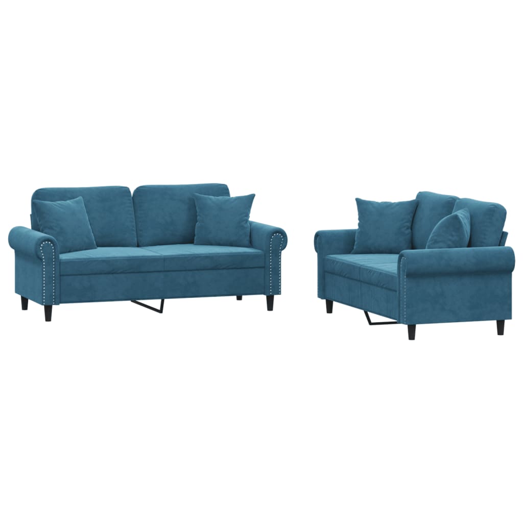 Set de canapele cu perne, 2 piese, albastru, catifea GartenMobel Dekor