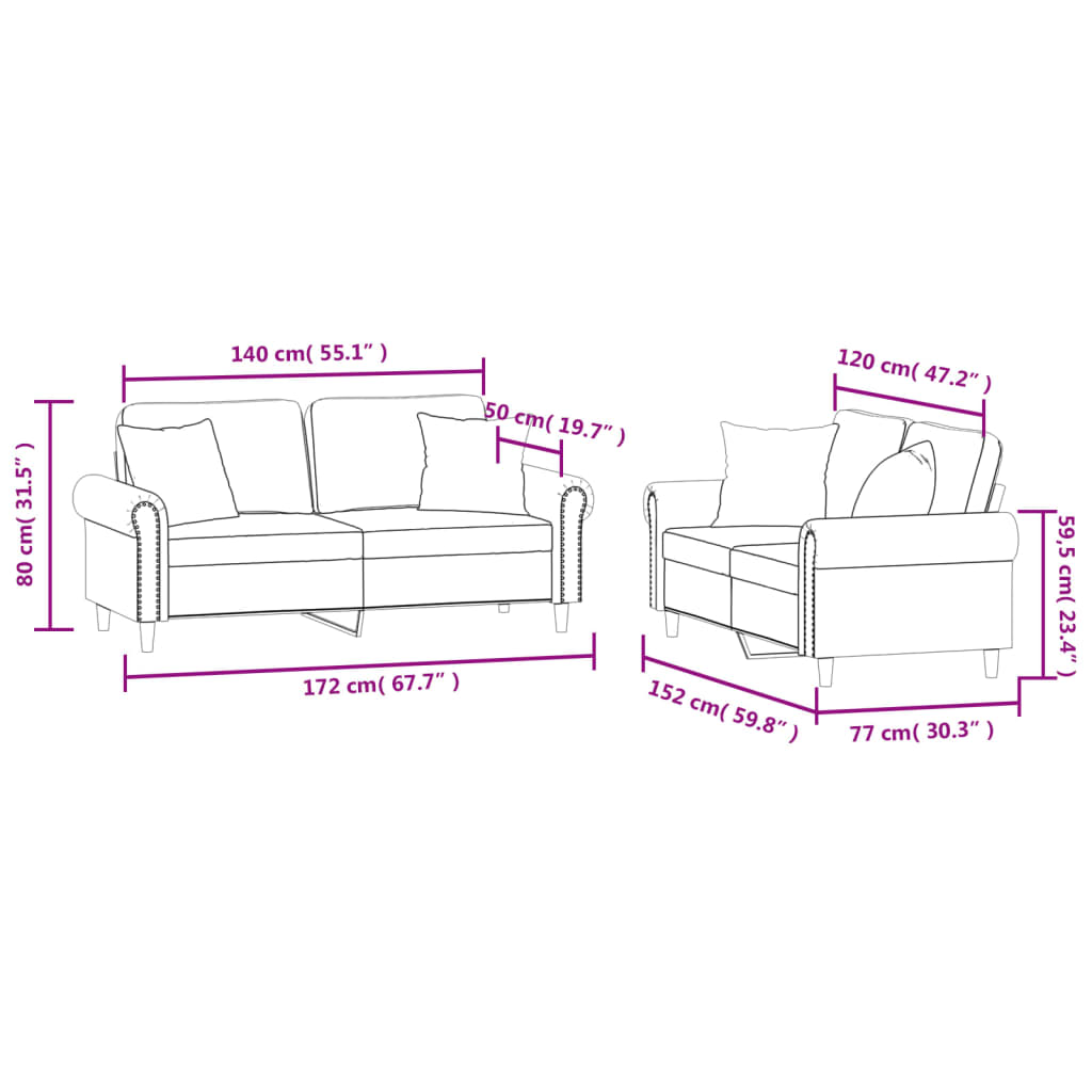 Set de canapele cu perne, 2 piese, albastru, catifea GartenMobel Dekor