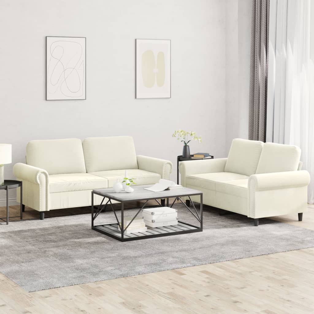 Set de canapele cu perne, 2 piese, crem, catifea GartenMobel Dekor