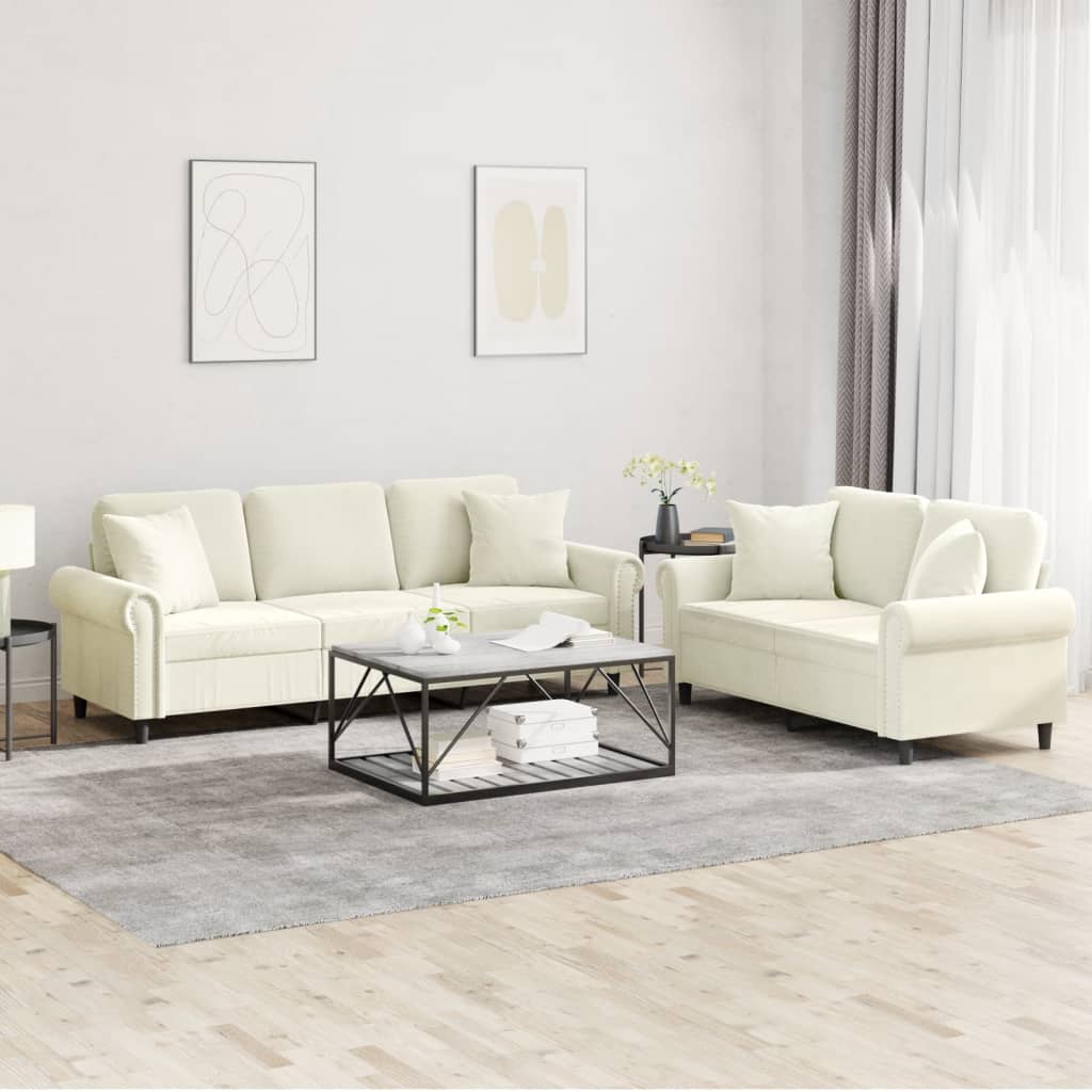 Set de canapele cu perne, 2 piese, crem, catifea GartenMobel Dekor