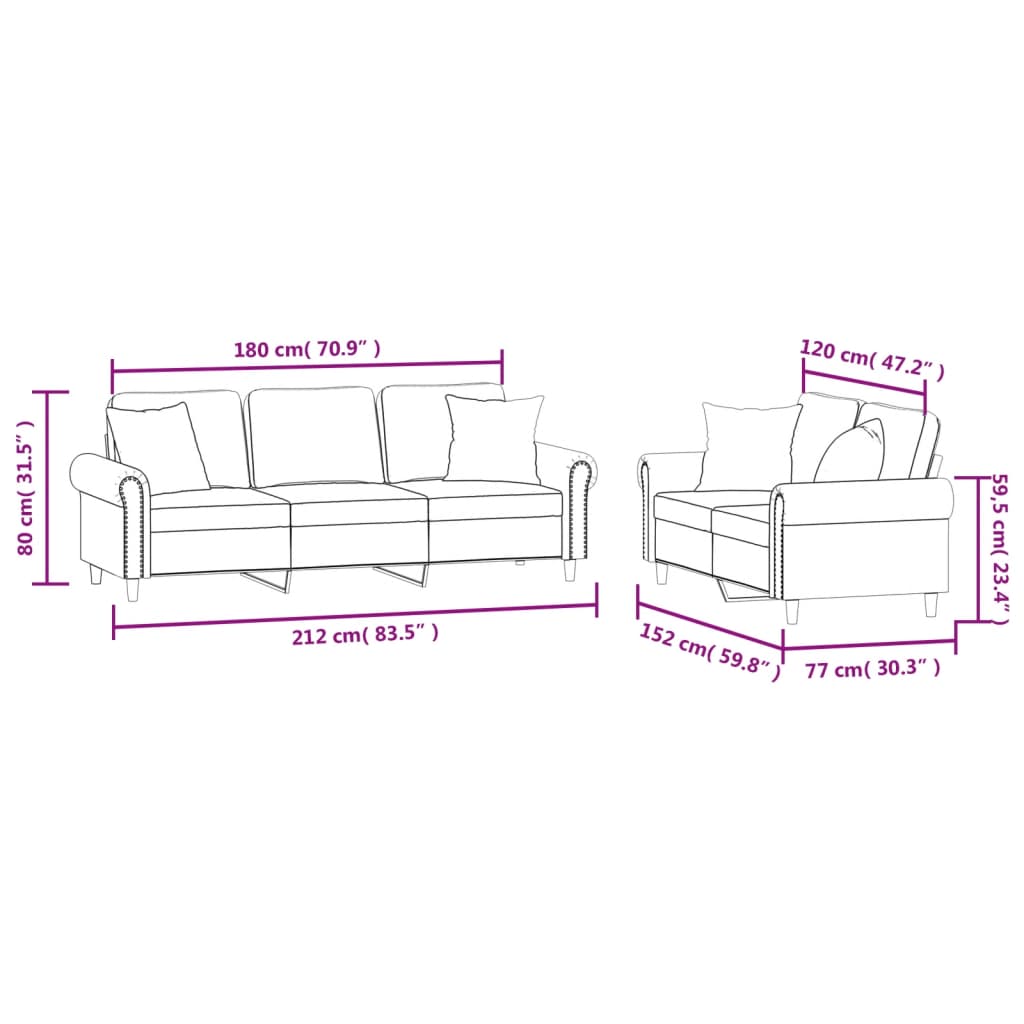 Set de canapele cu perne, 2 piese, crem, catifea GartenMobel Dekor