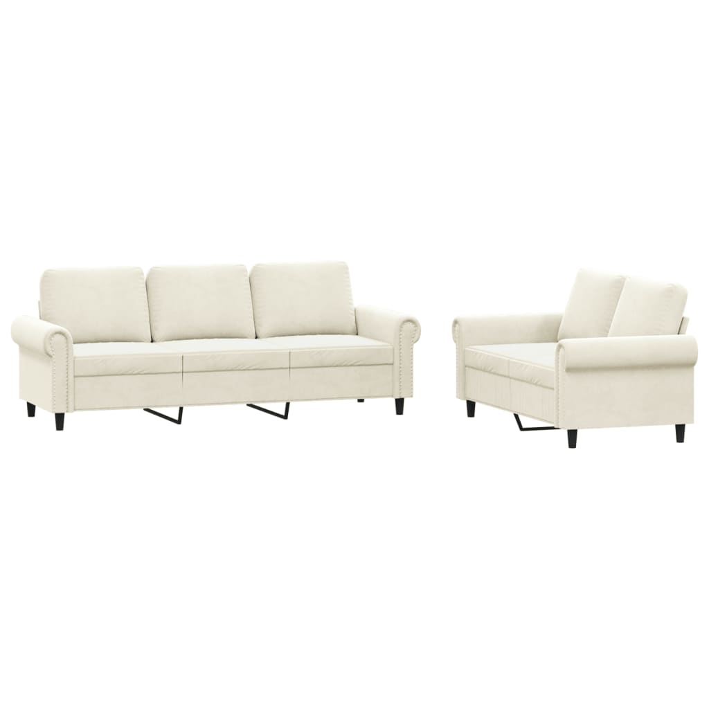 Set de canapele cu perne, 2 piese, crem, catifea GartenMobel Dekor