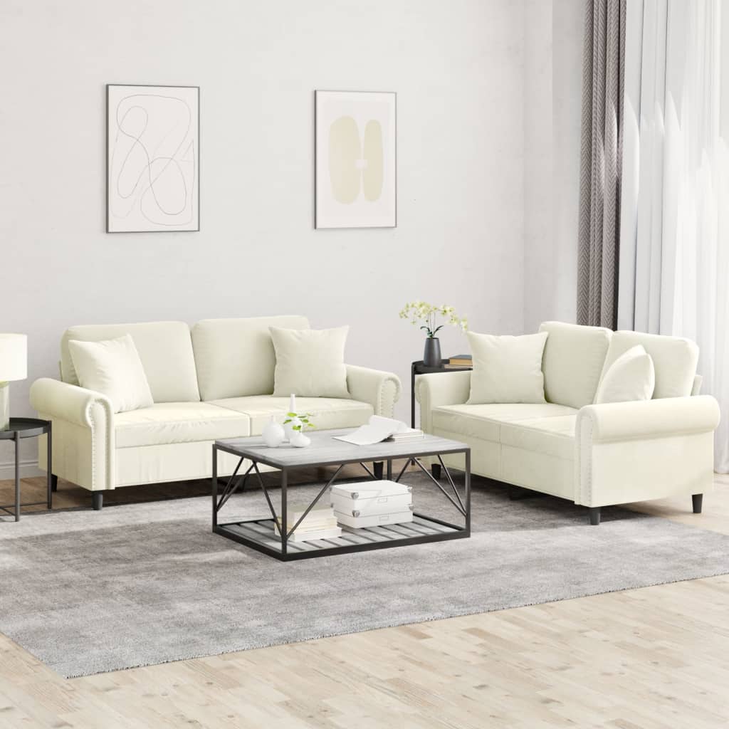 Set de canapele cu perne, 2 piese, crem, catifea GartenMobel Dekor