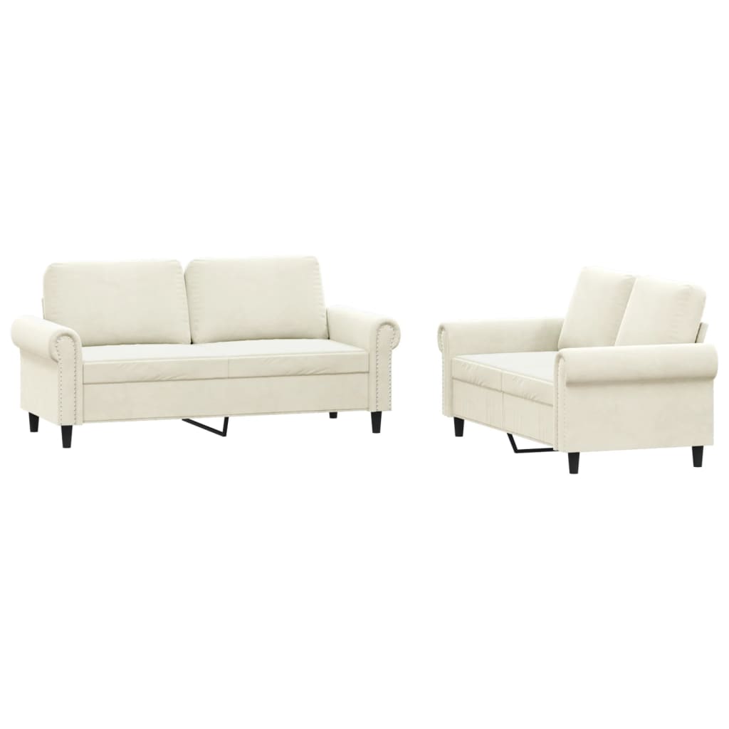 Set de canapele cu perne, 2 piese, crem, catifea GartenMobel Dekor
