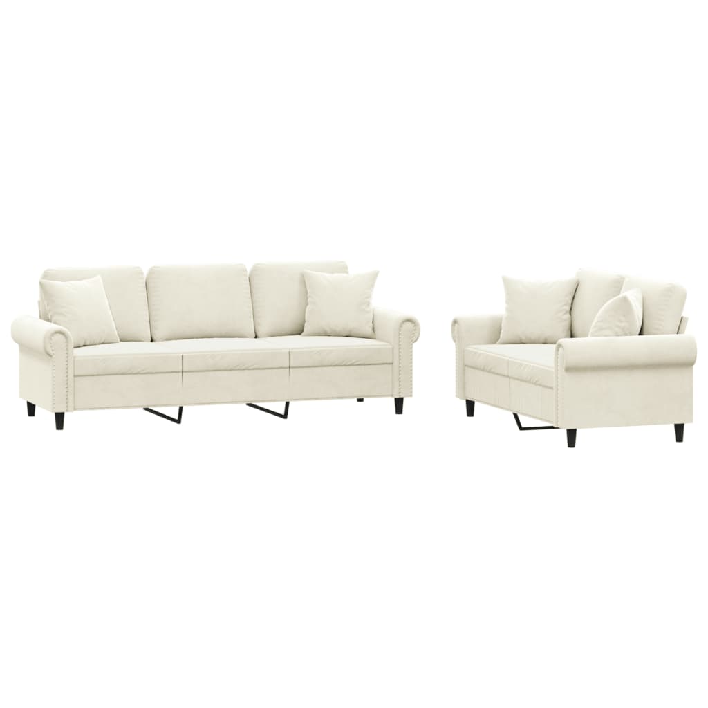Set de canapele cu perne, 2 piese, crem, catifea GartenMobel Dekor