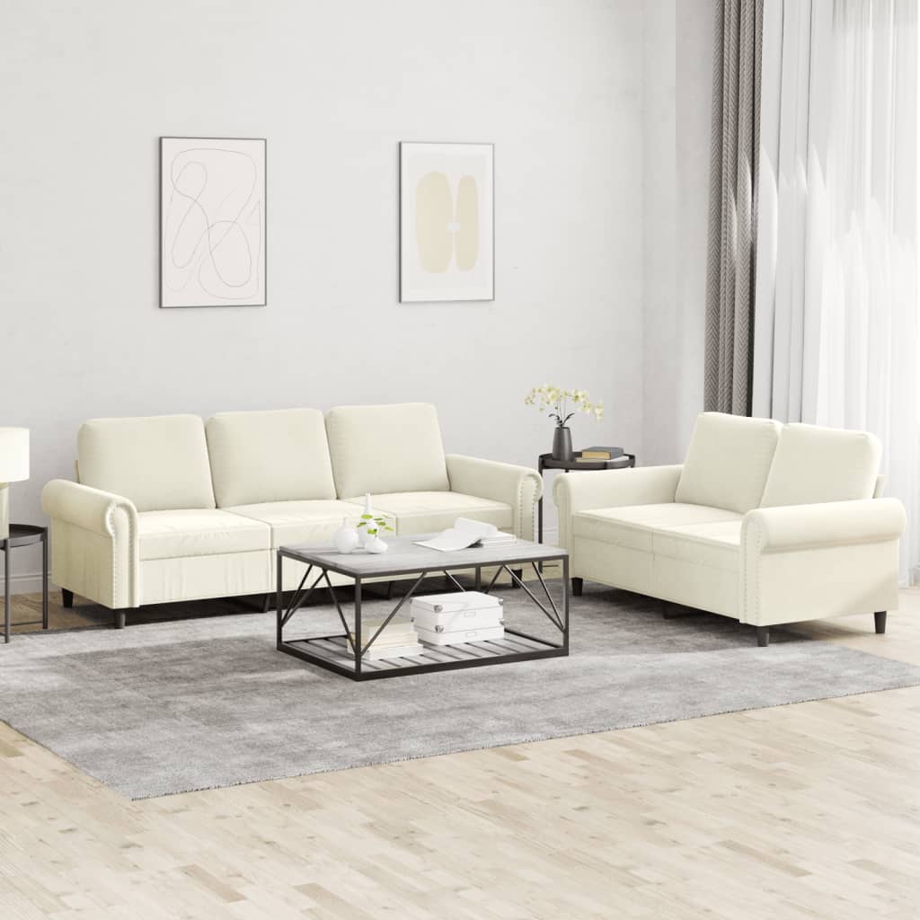 Set de canapele cu perne, 2 piese, crem, catifea GartenMobel Dekor