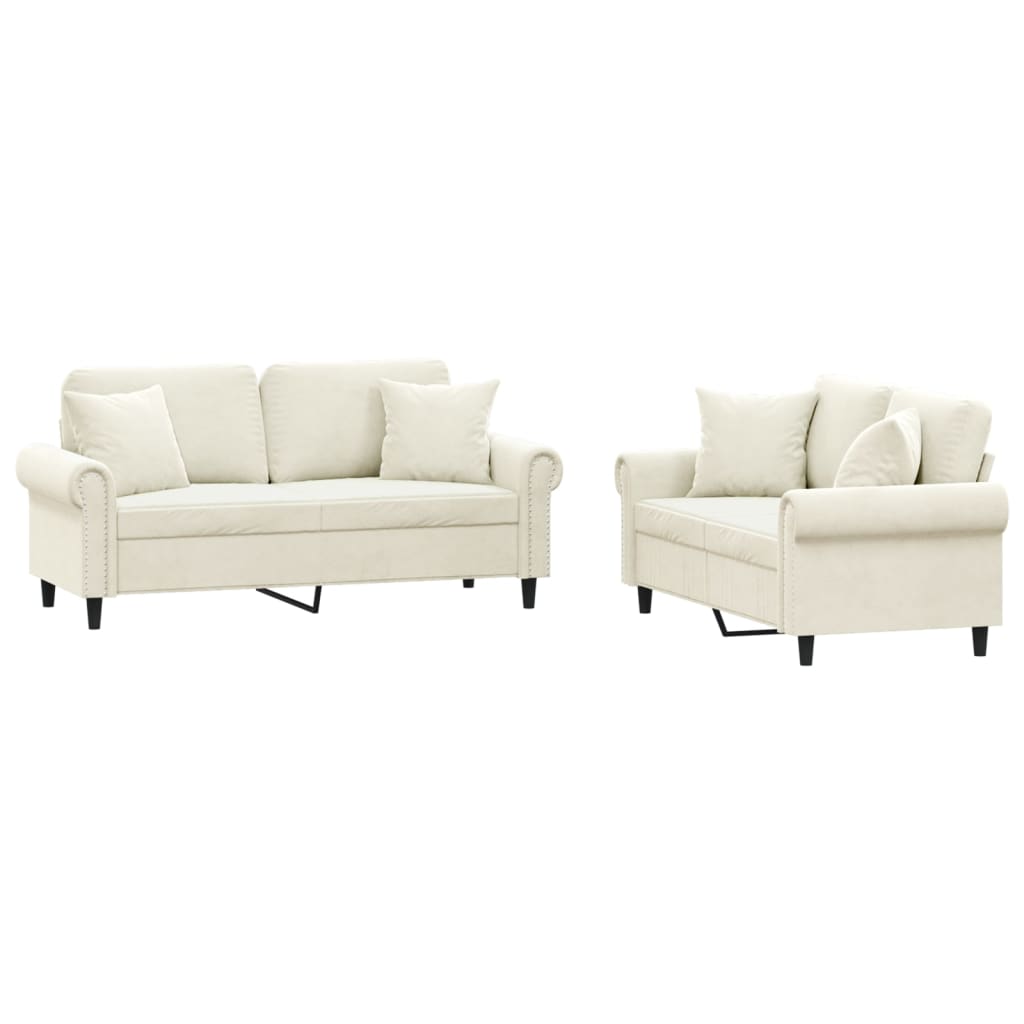 Set de canapele cu perne, 2 piese, crem, catifea GartenMobel Dekor